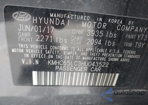 2017 Hyundai Ioniq Hybrid Blue from USA, damaged, VIN KMHC65LC3HU043522